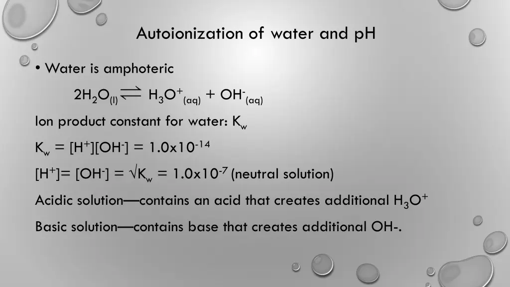 autoionization of water and ph