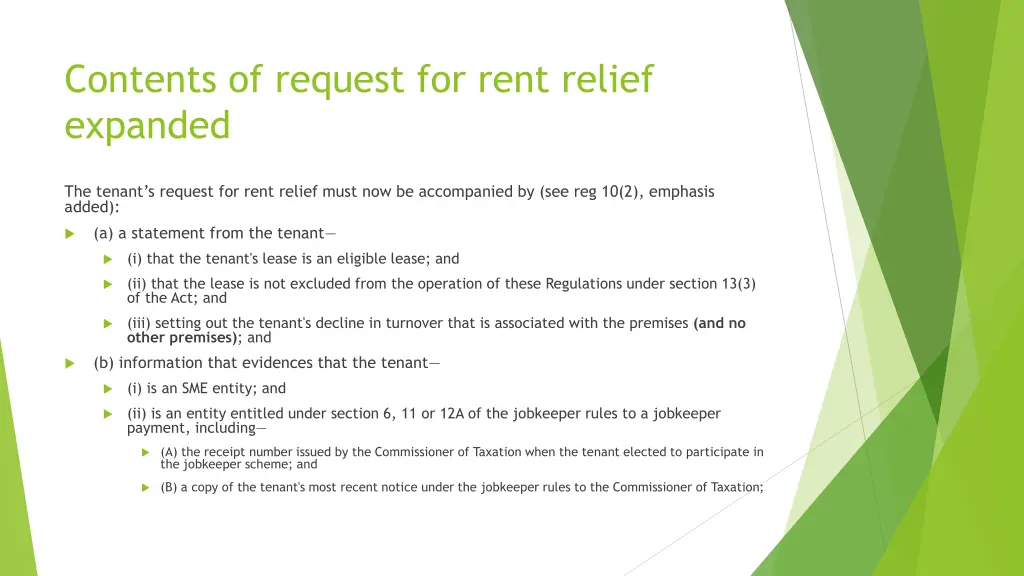 contents of request for rent relief expanded