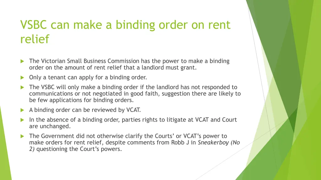 vsbc can make a binding order on rent relief