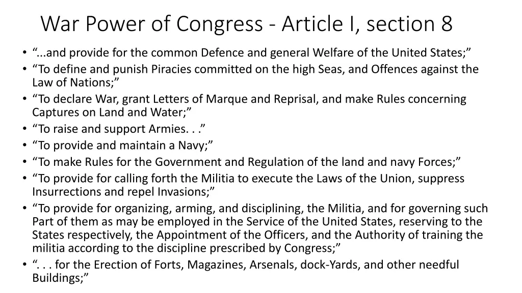 war power of congress article i section 8