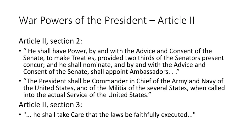 war powers of the president article ii