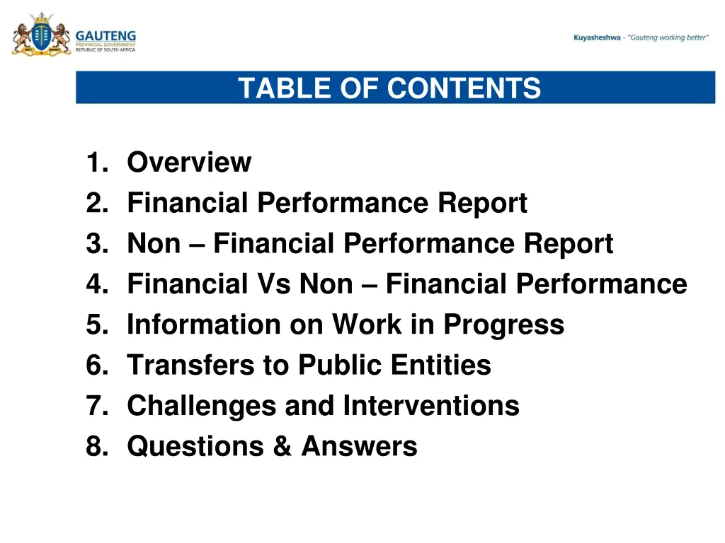 table of contents