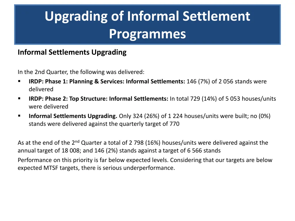 upgrading of informal settlement programmes