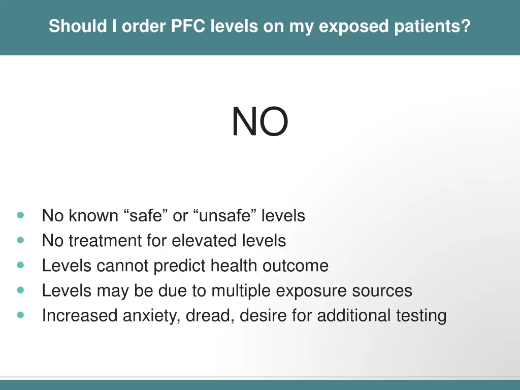 should i order pfc levels on my exposed patients