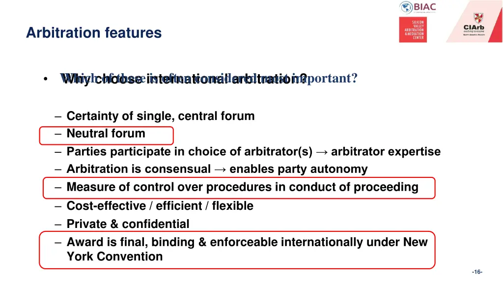 arbitration features