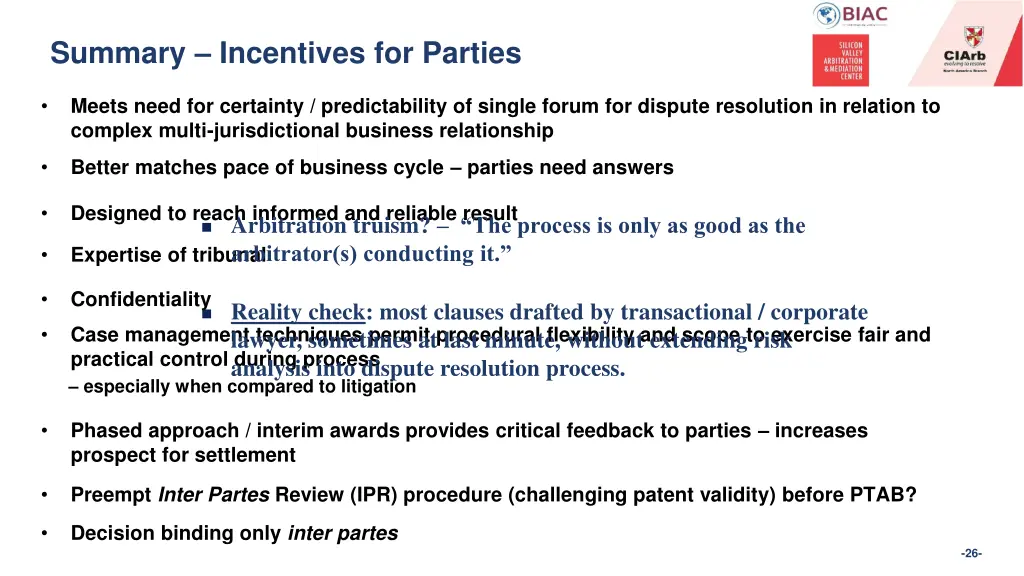 summary incentives for parties