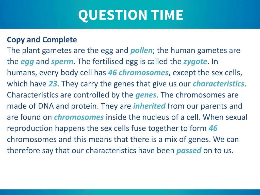 copy and complete the plant gametes