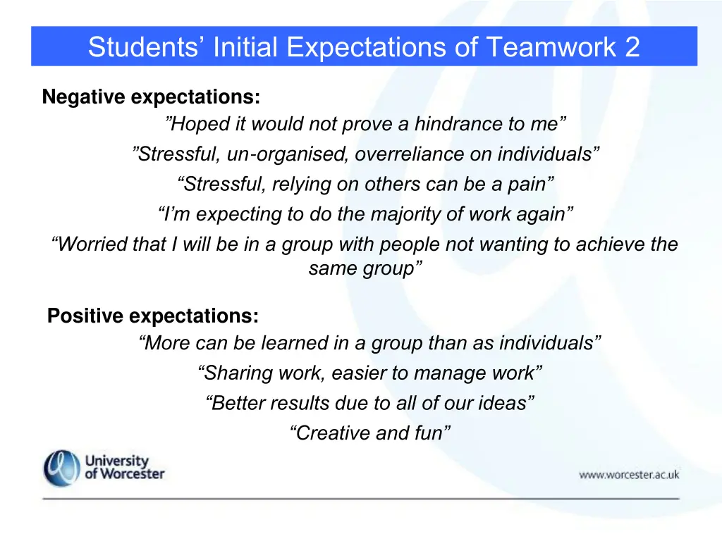 students initial expectations of teamwork 2