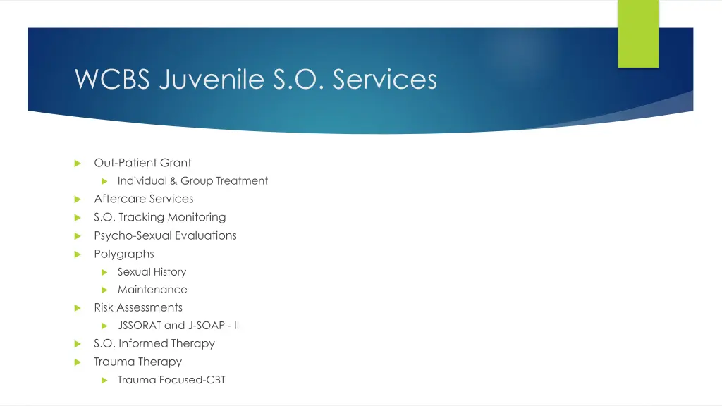 wcbs juvenile s o services