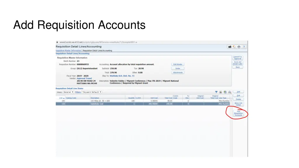 add requisition accounts