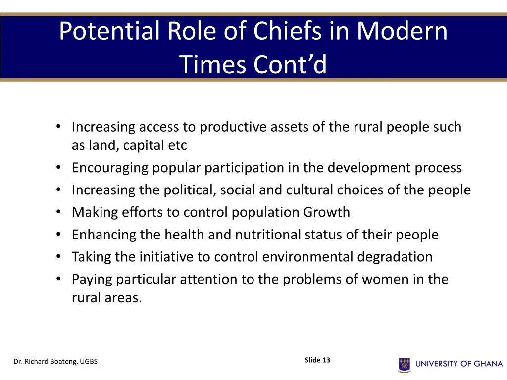 potential role of chiefs in modern times cont d