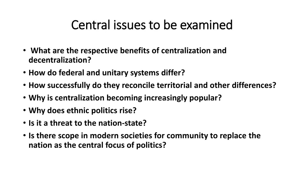 central central issues