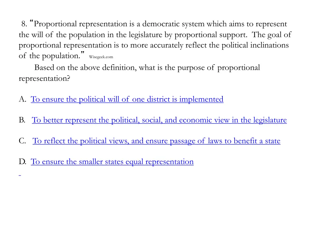 8 proportional representation is a democratic