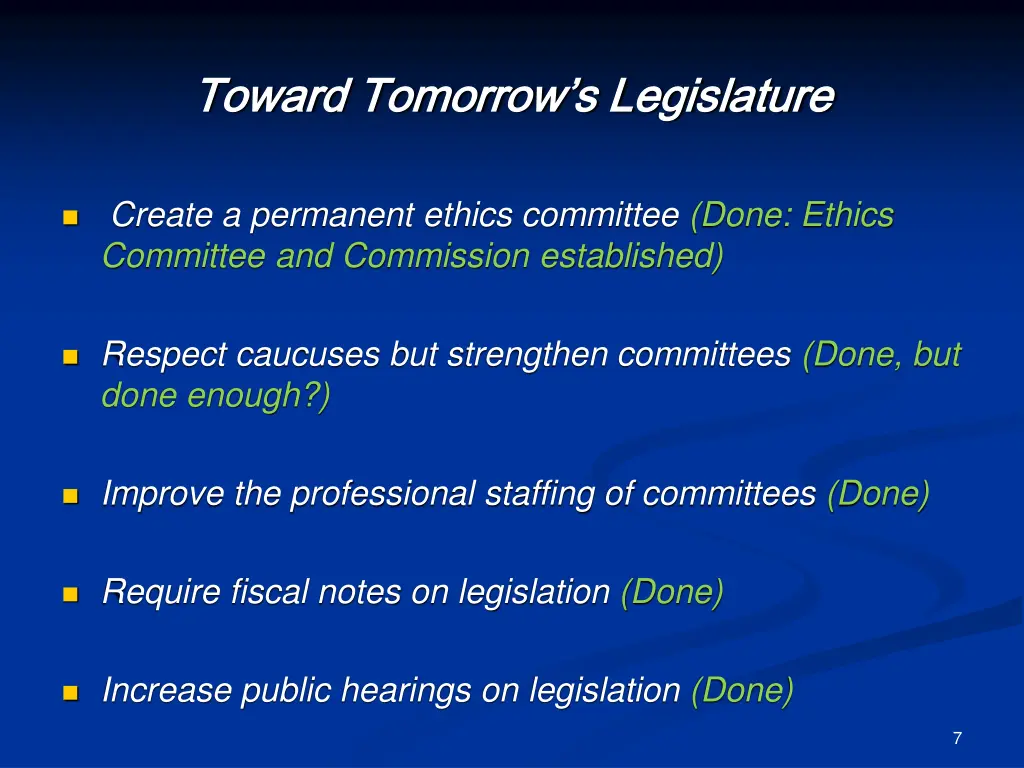 toward tomorrow s legislature toward tomorrow