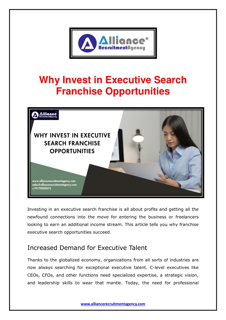 why invest in executive search franchise