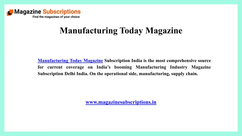 manufacturing today magazine