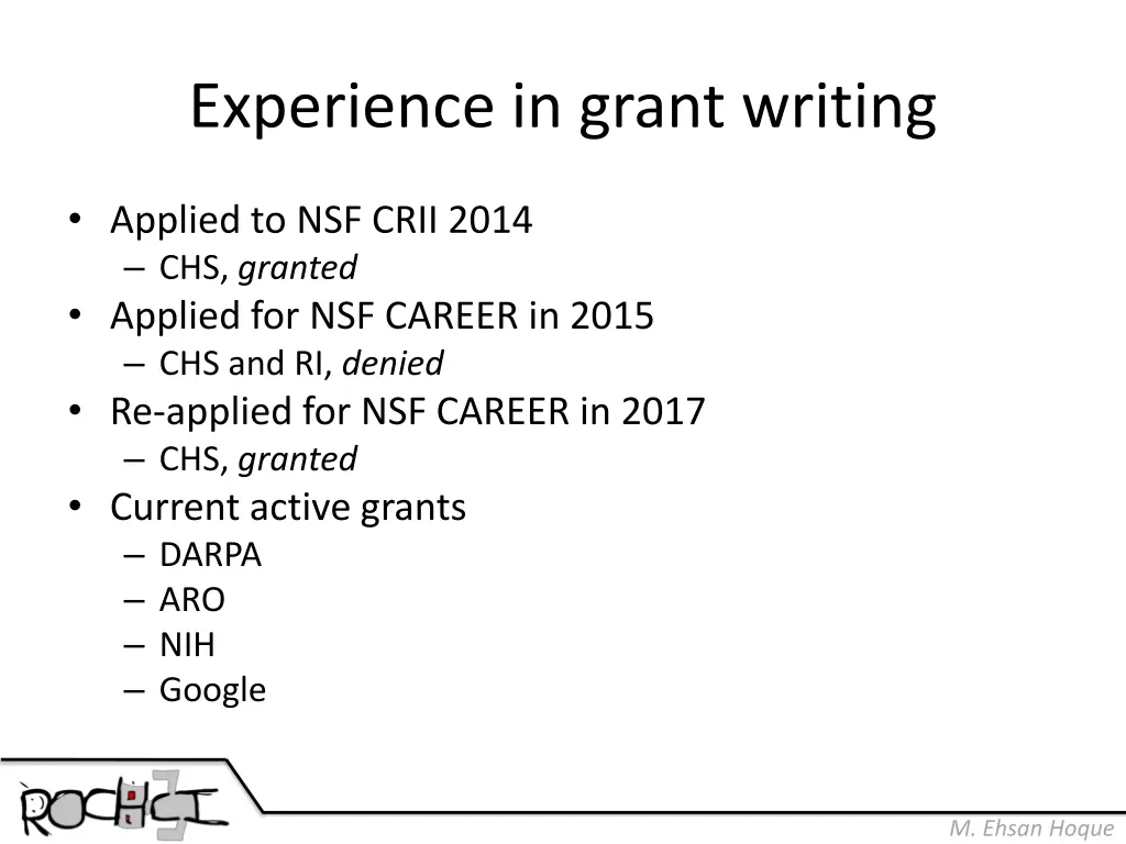 experience in grant writing