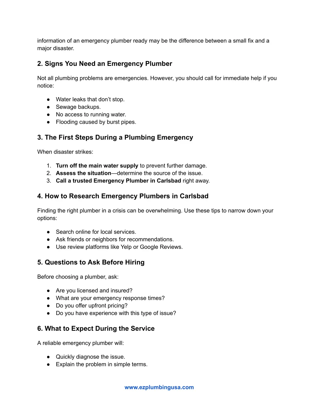 information of an emergency plumber ready