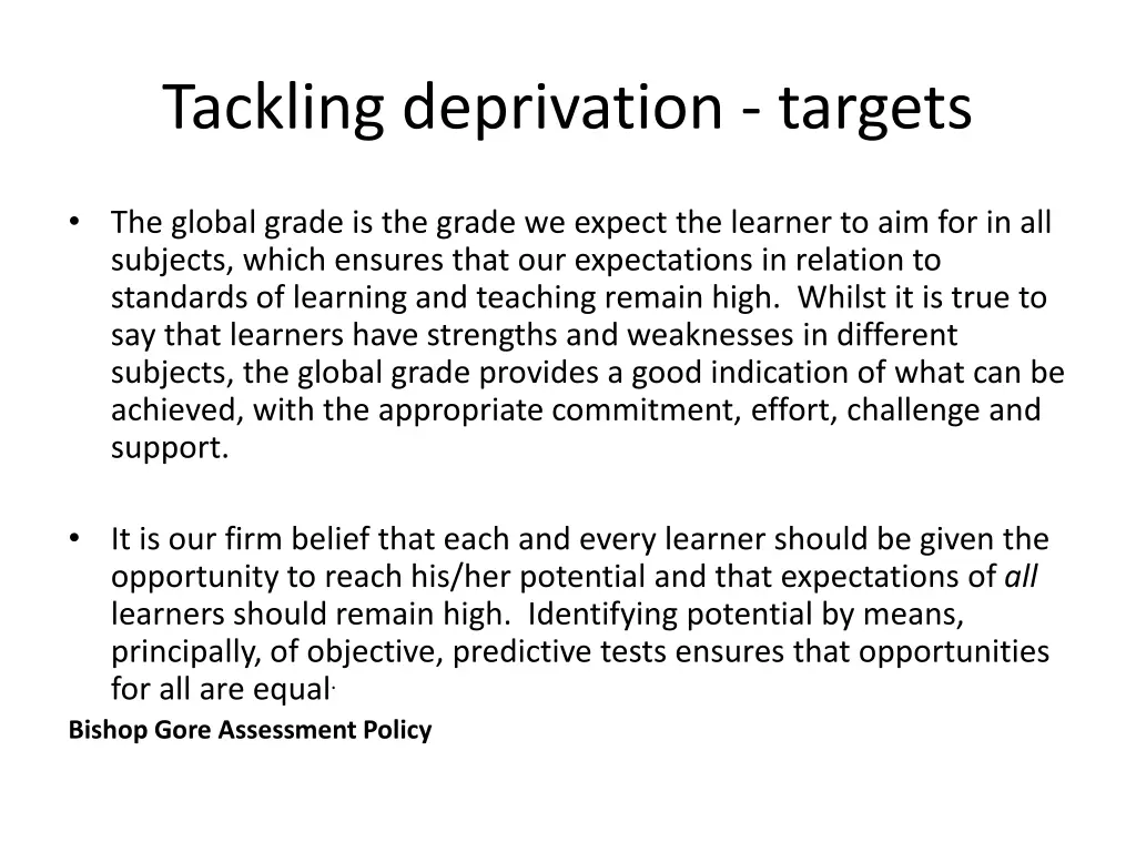 tackling deprivation targets