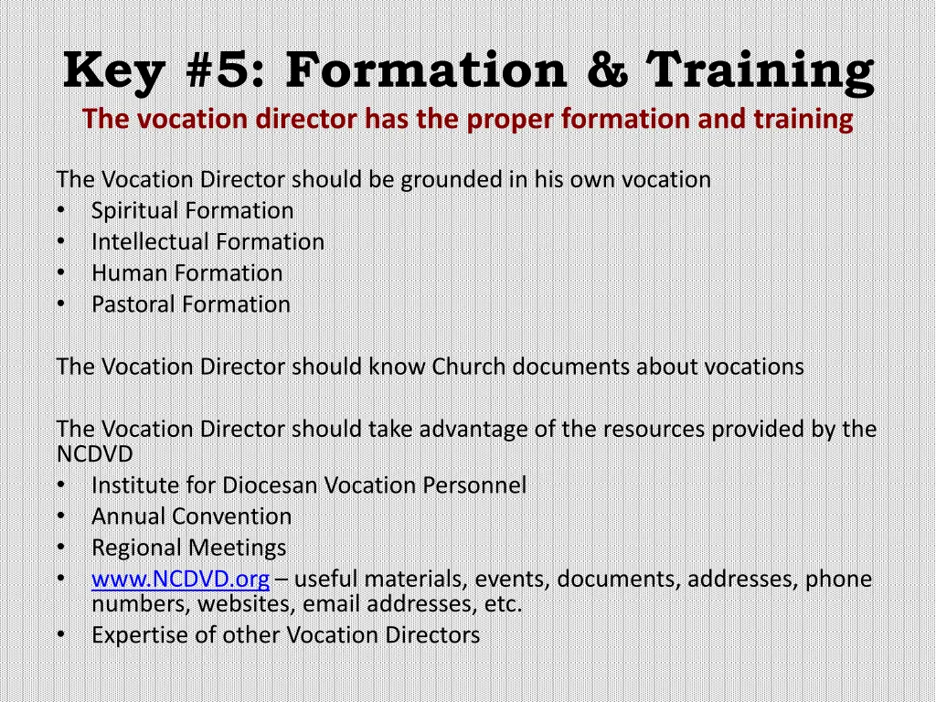 key 5 formation training the vocation director