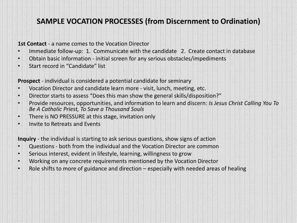 sample vocation processes from discernment