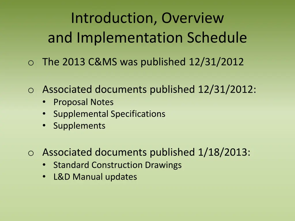 introduction overview and implementation schedule 1