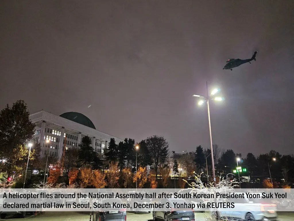 a helicopter flies around the national assembly