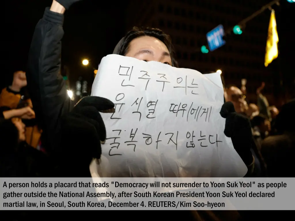 a person holds a placard that reads democracy