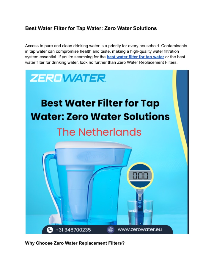 best water filter for tap water zero water