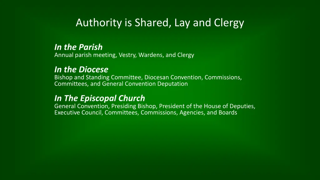 authority is shared lay and clergy