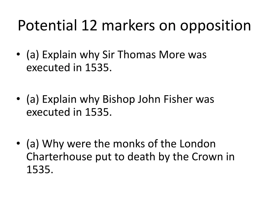 potential 12 markers on opposition