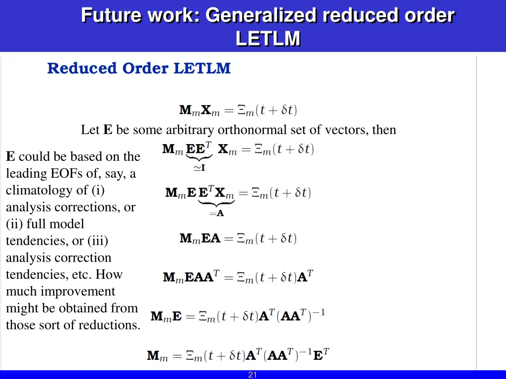 future work generalized reduced order letlm