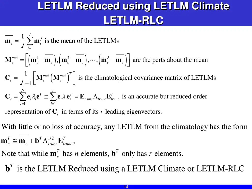 letlm reduced using letlm climate letlm rlc