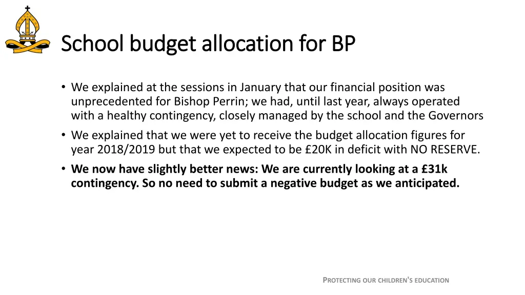 school budget allocation for bp school budget