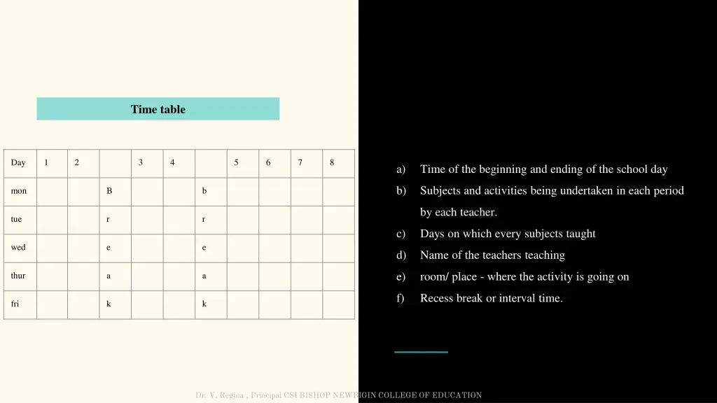 time table