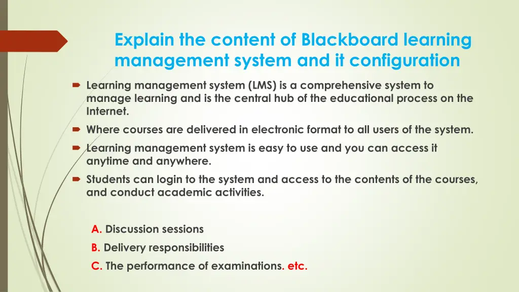 explain the content of blackboard learning