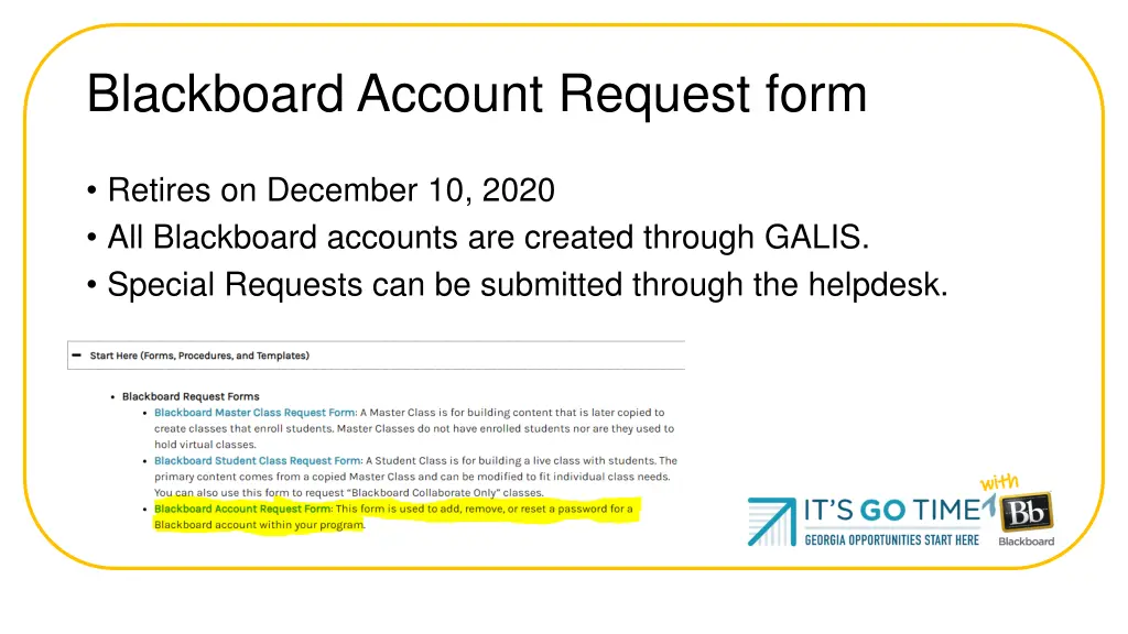 blackboard account request form