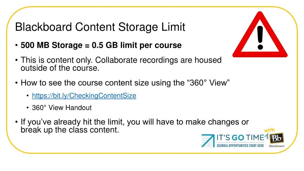 blackboard content storage limit