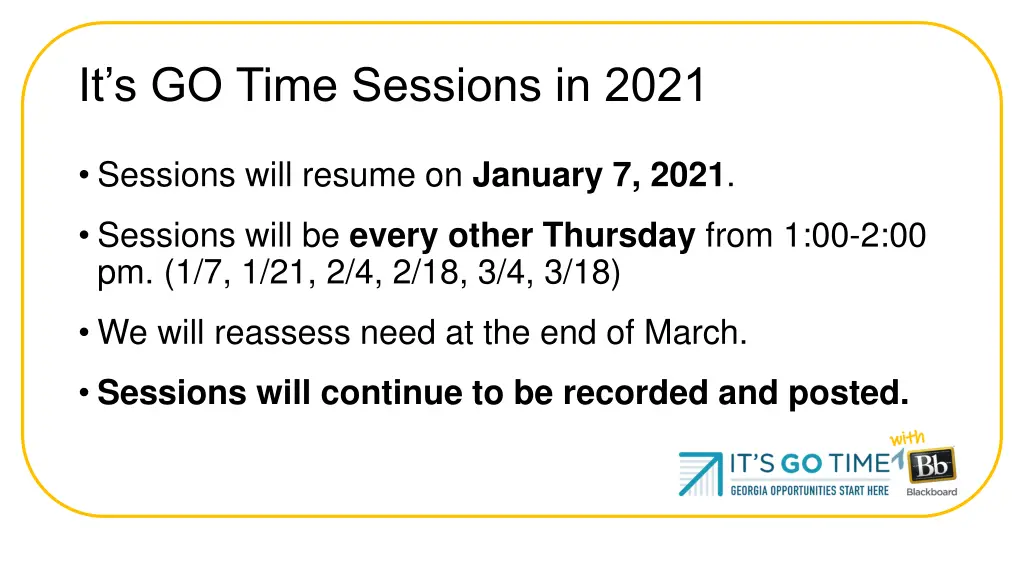 it s go time sessions in 2021