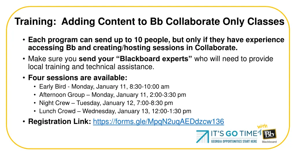 training adding content to bb collaborate only