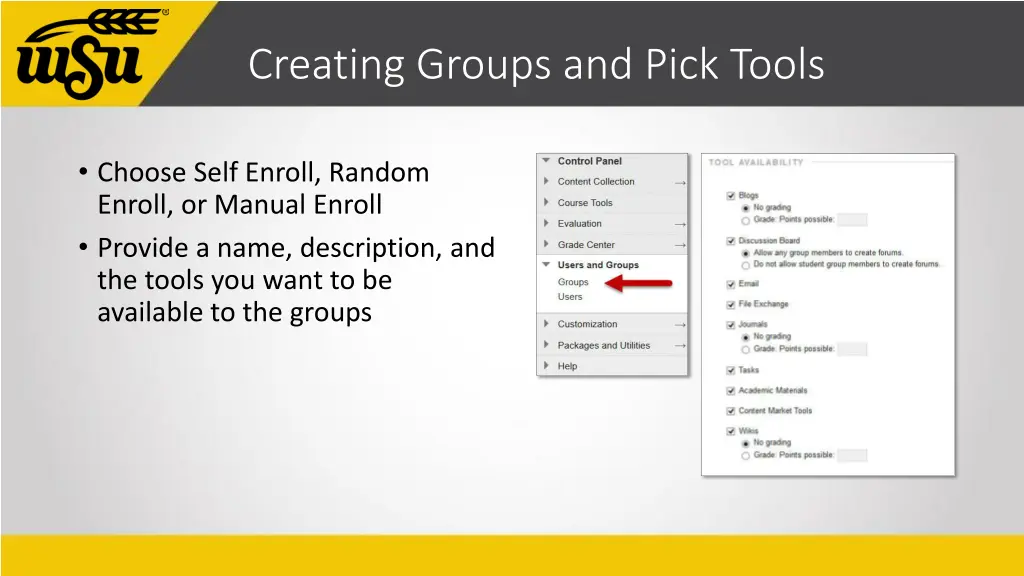 creating groups and pick tools