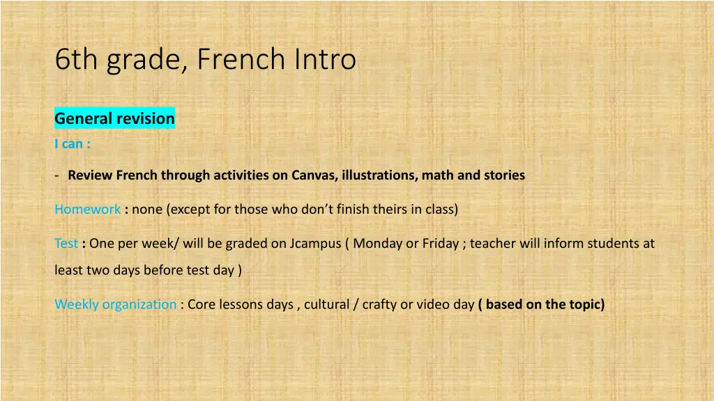 6th grade french intro