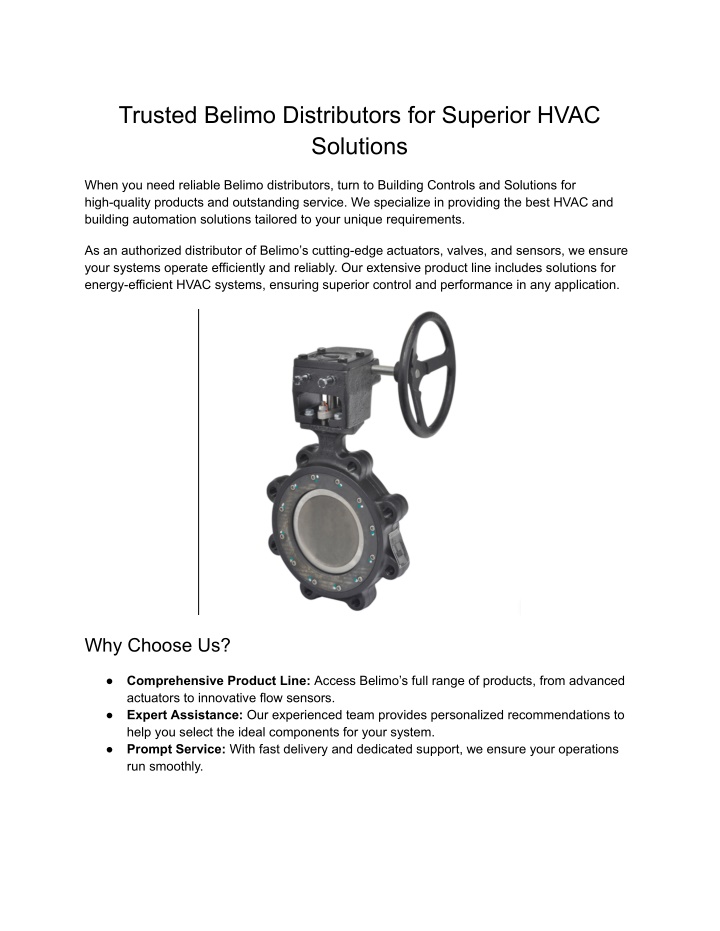 trusted belimo distributors for superior hvac