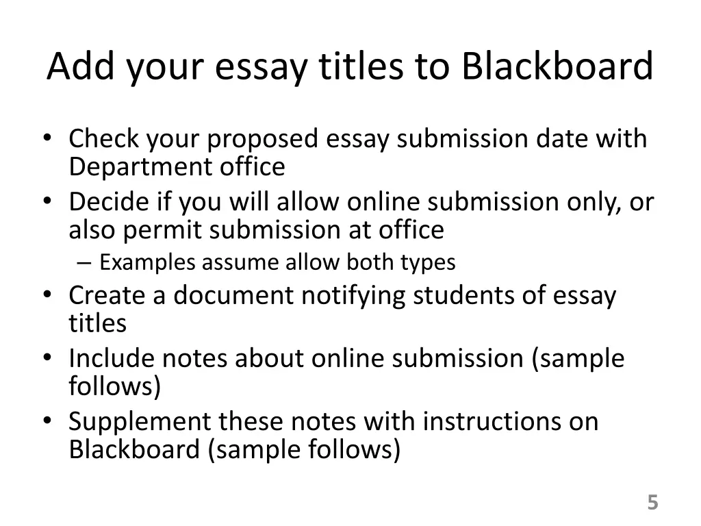 add your essay titles to blackboard