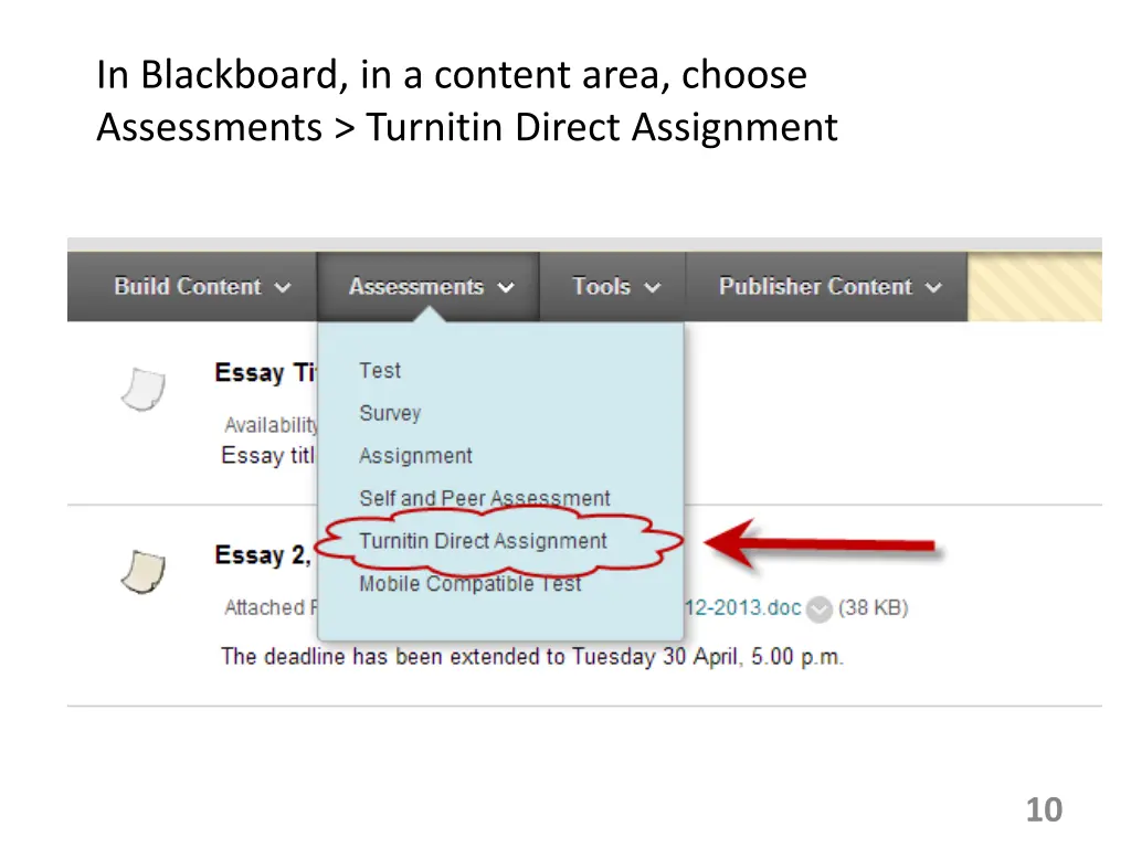 in blackboard in a content area choose