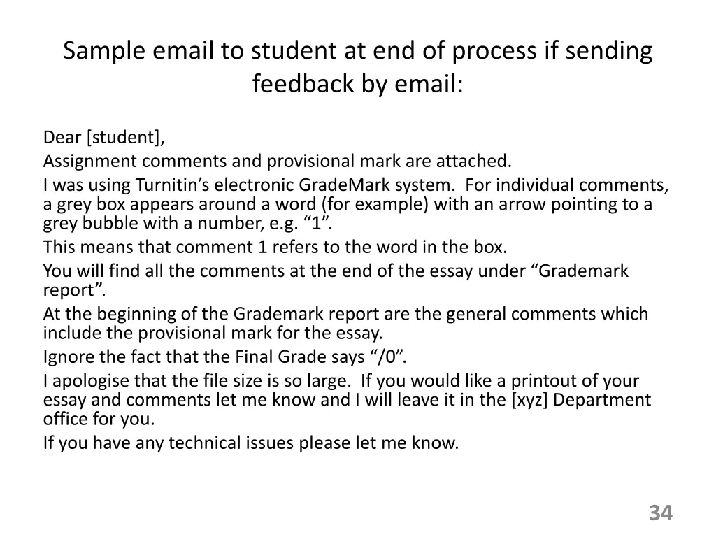 sample email to student at end of process