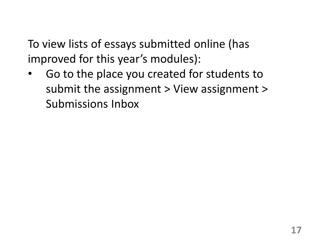 to view lists of essays submitted online