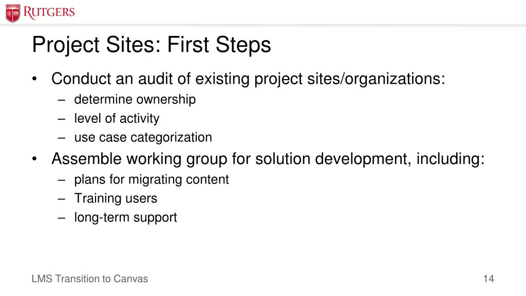 project sites first steps