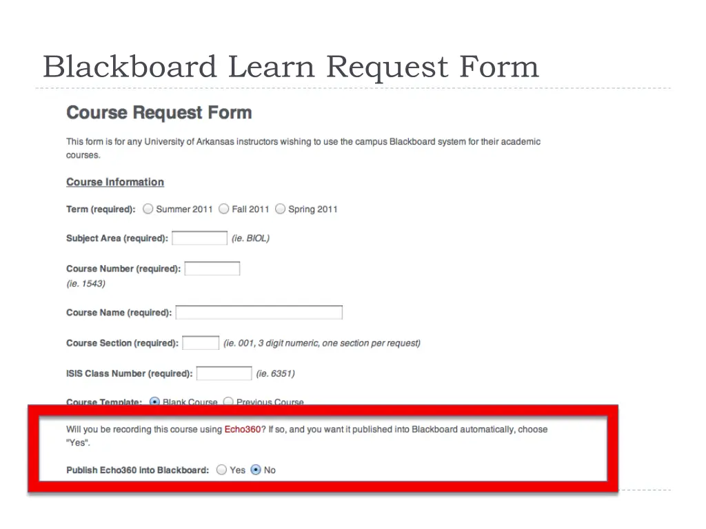 blackboard learn request form