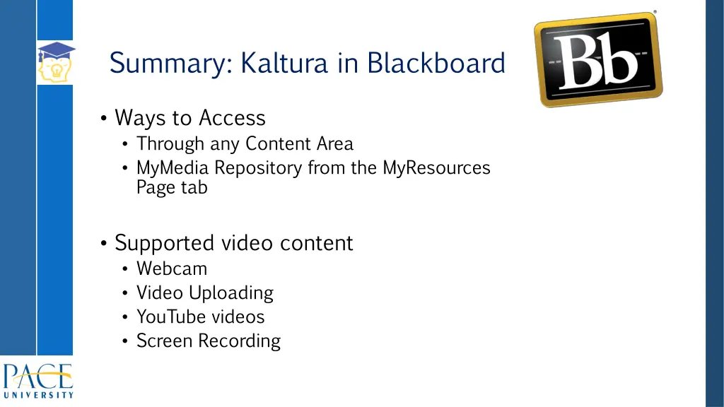 summary kaltura in blackboard